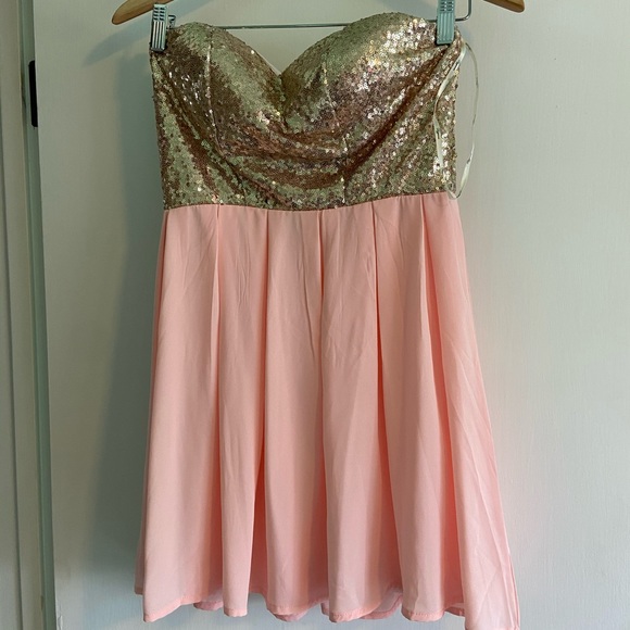 Bling mini cocktail Vegas dress pink champagne - Picture 1 of 7